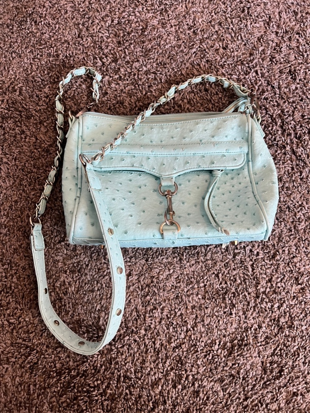 Charming Charlie Light Blue Quilted Crossbody Bag with Chain Strap
